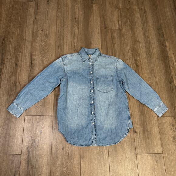 Madewell Denim Oversized Button-Up Shirt WMNS S Marnie Wash Long Sleeve Collared - Picture 4 of 9